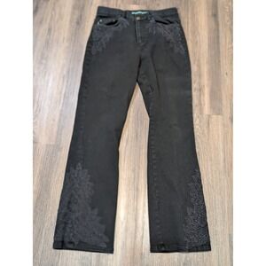 Lauren Jeans Co. Black Denim Jeans Lace Embellished Bootcut‎ Size 6